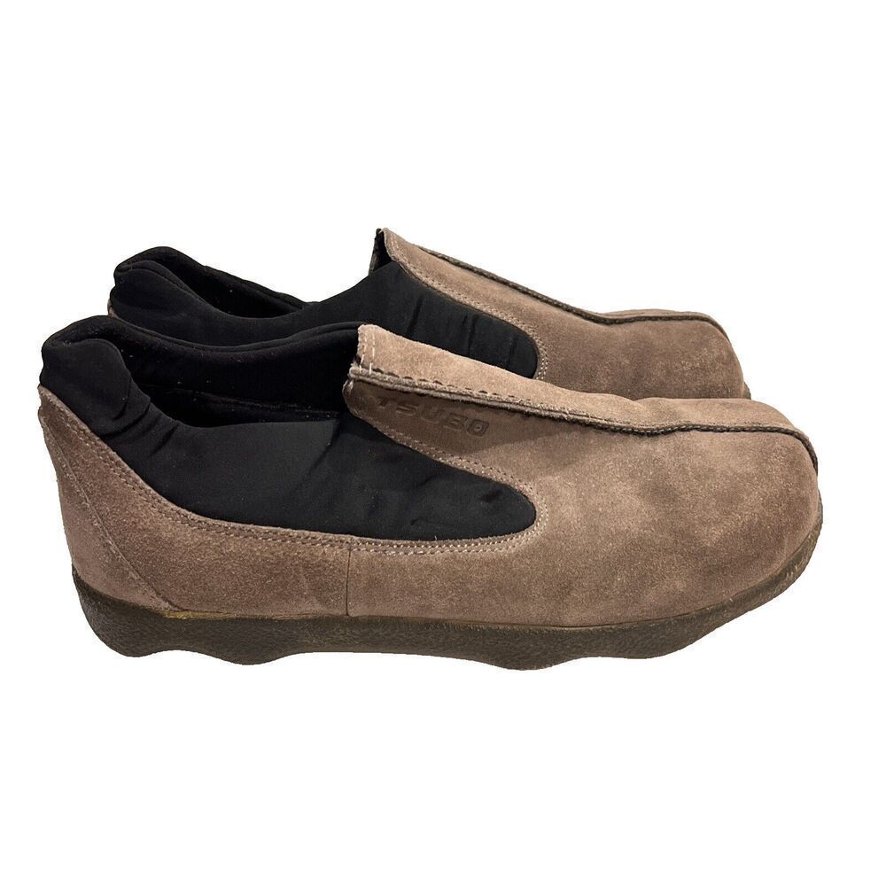 Tsubo Beige Gray Suede Slip On Shoes Mens 11 EU 45 Neoprene Comfort Spain Casual